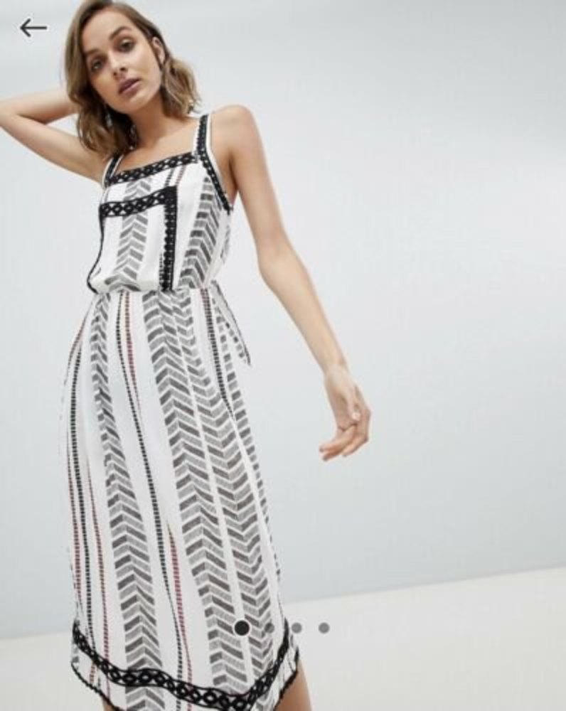 NWT ASOS Design Geo-tribal Midi Sundress with Lace Trims Size 10